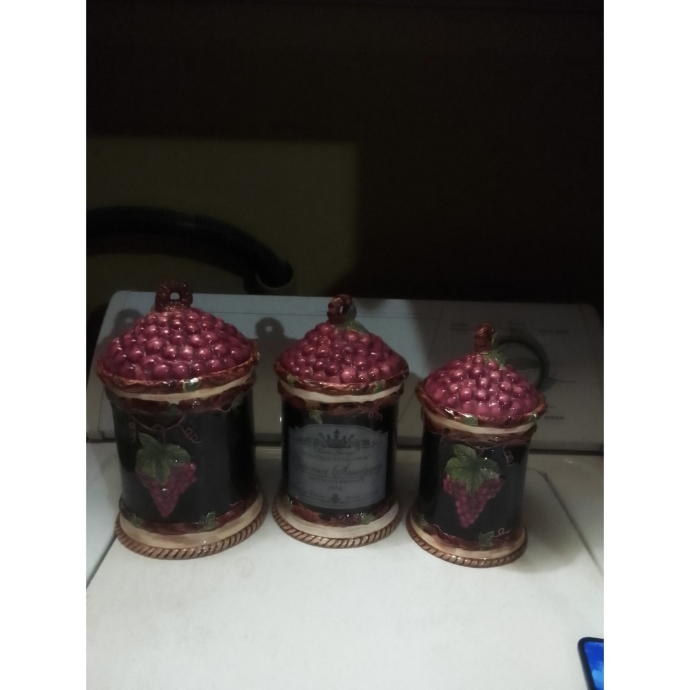 Set Of 3 Heartfelt Kitchen Creations VTG 1990's Grape Cluster Wine Edition...